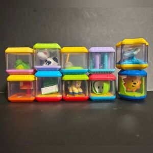 10 Fisher Price Peek a Boo Activity Sensory Blocks Animals Food Sports Shapes